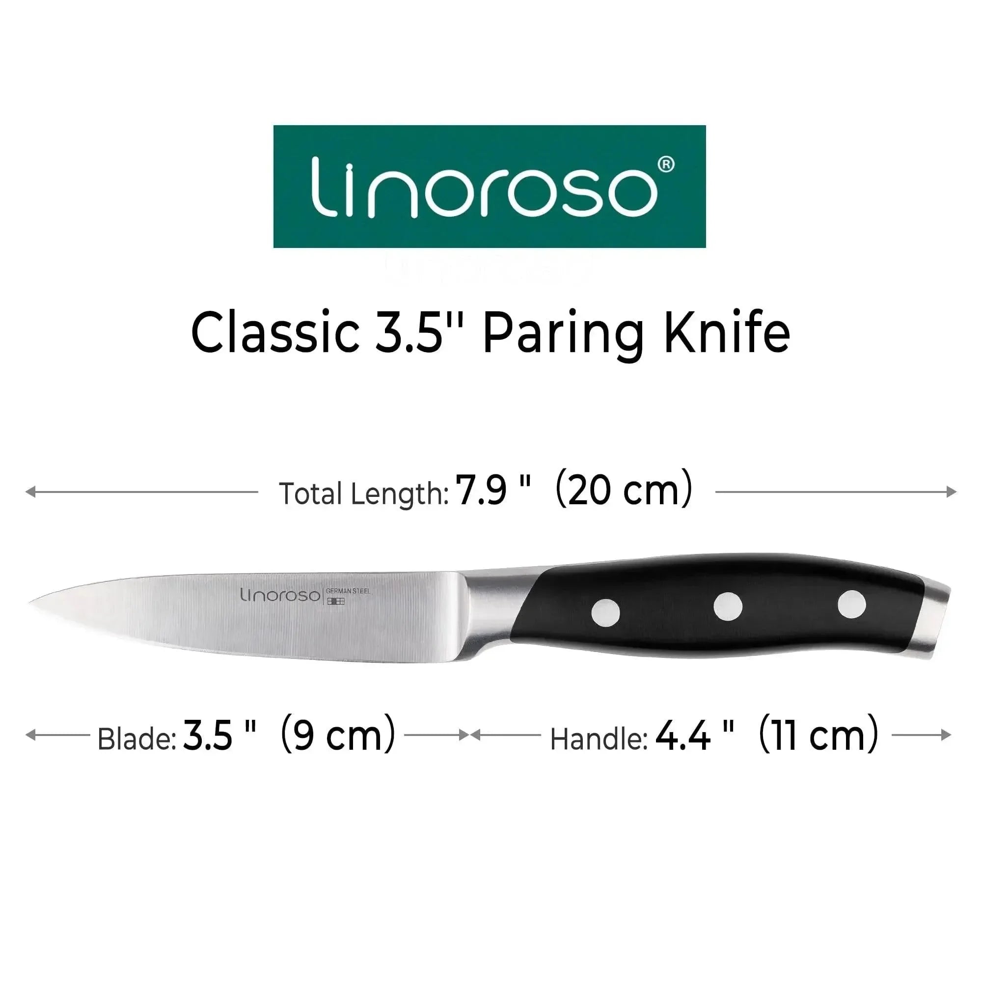 linoroso Paring Knife 3.5 inch Small Kitchen Knife with Elegant Gift Box, Sharp Forged German Carbon Stainless Steel Fruit Knife, Full Tang, Ergonomic Handle-Classic Series - Linoroso