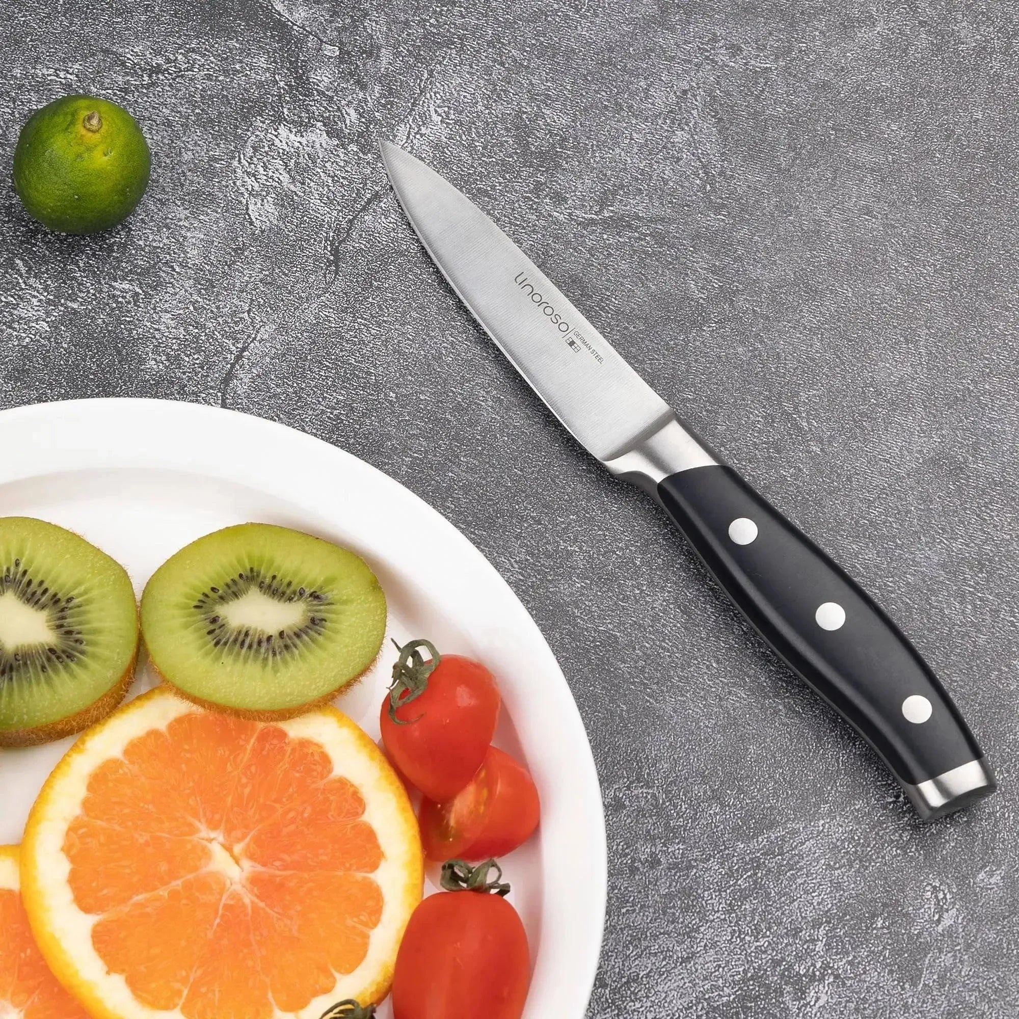 linoroso Paring Knife 3.5 inch Small Kitchen Knife with Elegant Gift Box, Sharp Forged German Carbon Stainless Steel Fruit Knife, Full Tang, Ergonomic Handle-Classic Series - Linoroso