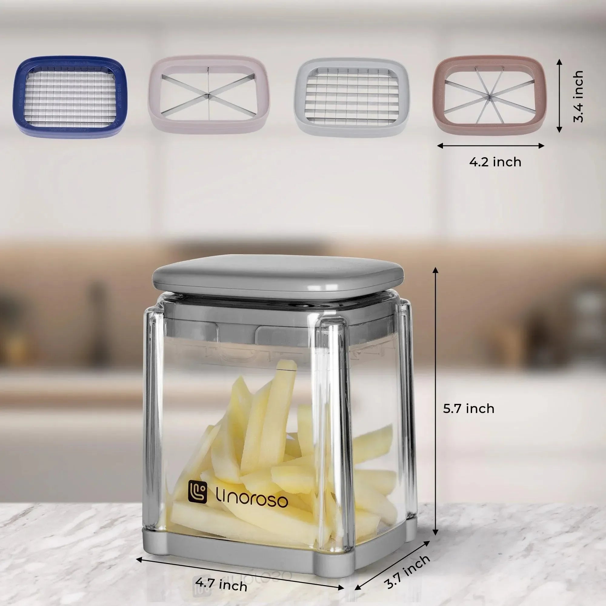 Linoroso French Fry Cutter, 4-in-1 Multi-functiona