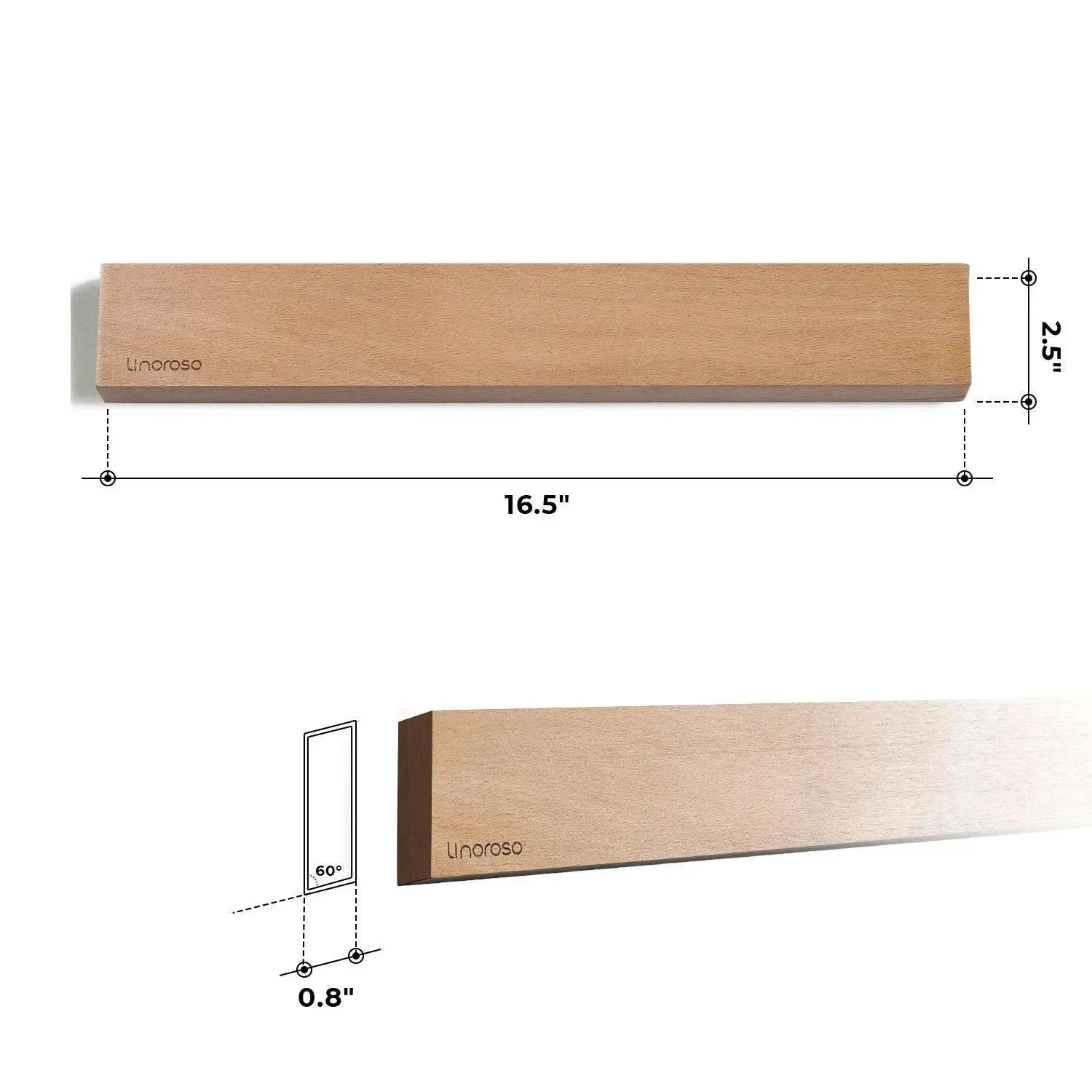 Linoroso 16.5'' Beech Wood Knife Magnetic Strip - Linoroso