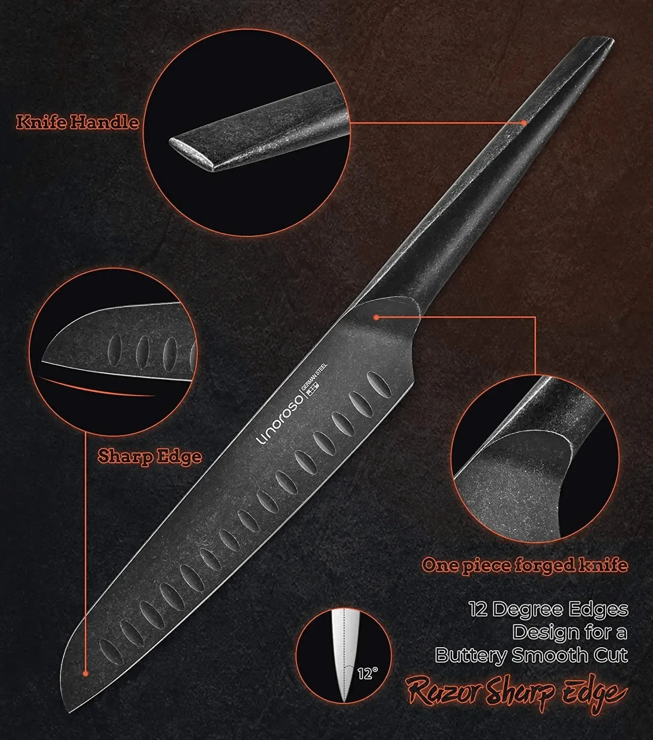 Linoroso 7 inch Santoku Knife - METEORITE Series - Linoroso