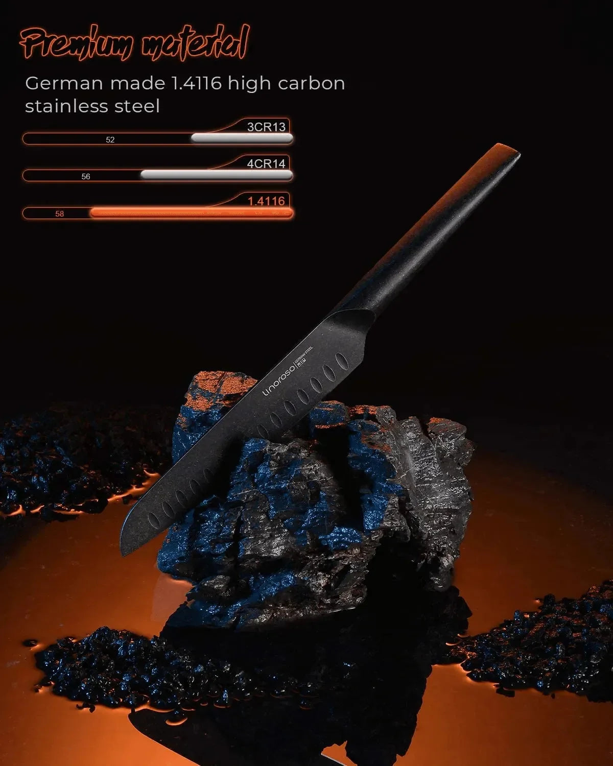 Linoroso 7 inch Santoku Knife - METEORITE Series - Linoroso