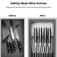 Linoroso Knife Drawer Organizer With In-Drawer Knife Block for 9 Knives
