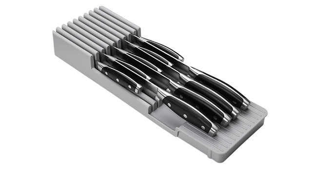 Linoroso Knife Drawer Organizer With In-Drawer Knife Block for 9 Knives