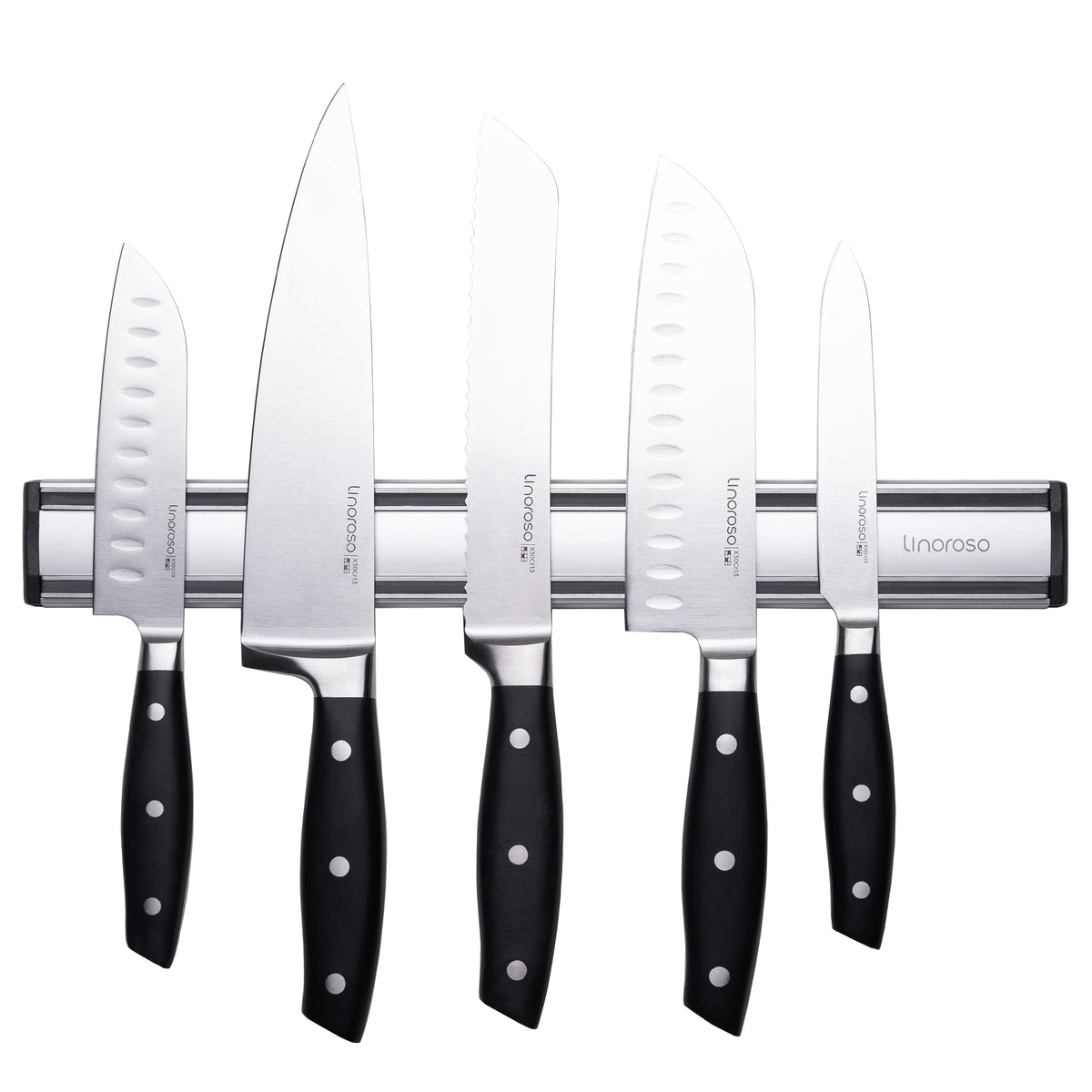 Linoroso 5-Piece All-Purpose Kitchen Knife Set with 16" Magnetic Wall Holder