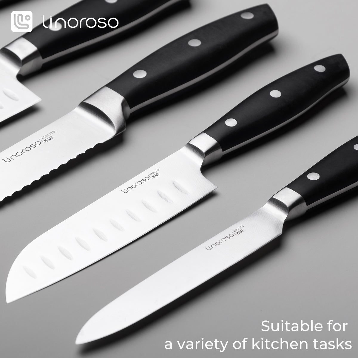 Linoroso 5-Piece All-Purpose Kitchen Knife Set with 16" Magnetic Wall Holder