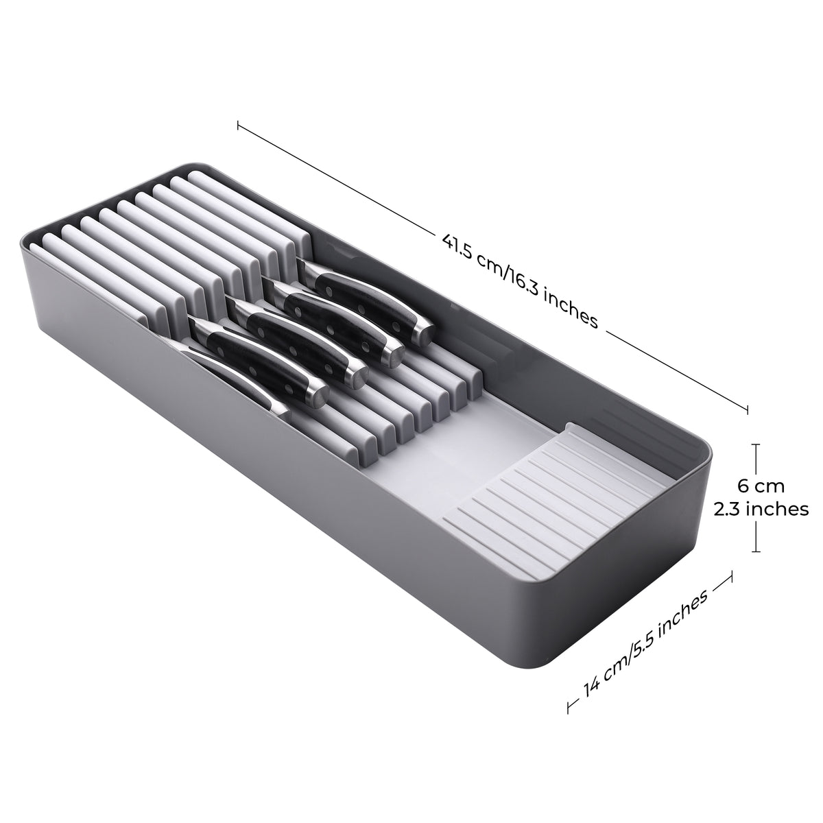 Linoroso Knife Drawer Organizer With In-Drawer Knife Block for 9 Knives