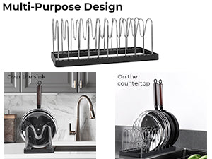 Pot and Lid Drying Organizer Rack, Adjustable Kitchen Holder for Pot Lids