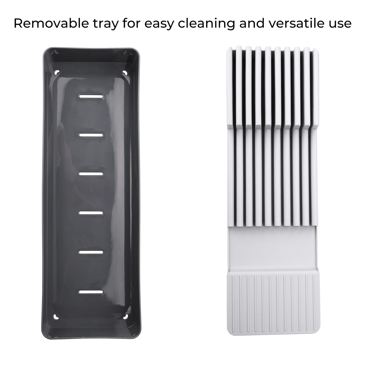 Linoroso Knife Drawer Organizer With In-Drawer Knife Block for 9 Knives