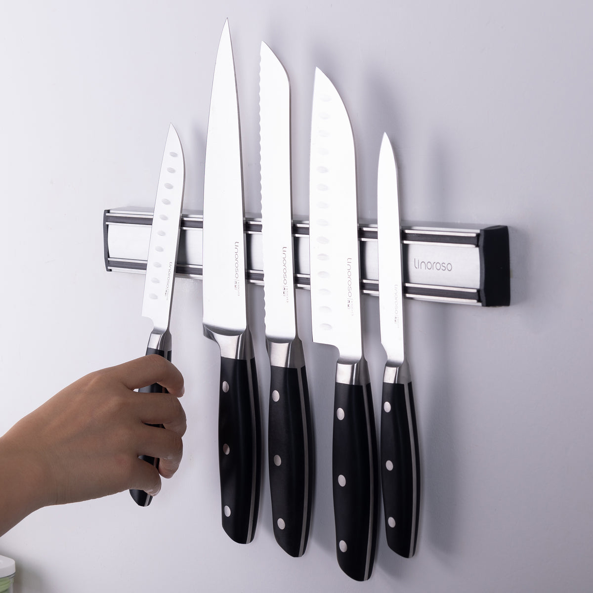 Linoroso 5-Piece All-Purpose Kitchen Knife Set with 16" Magnetic Wall Holder