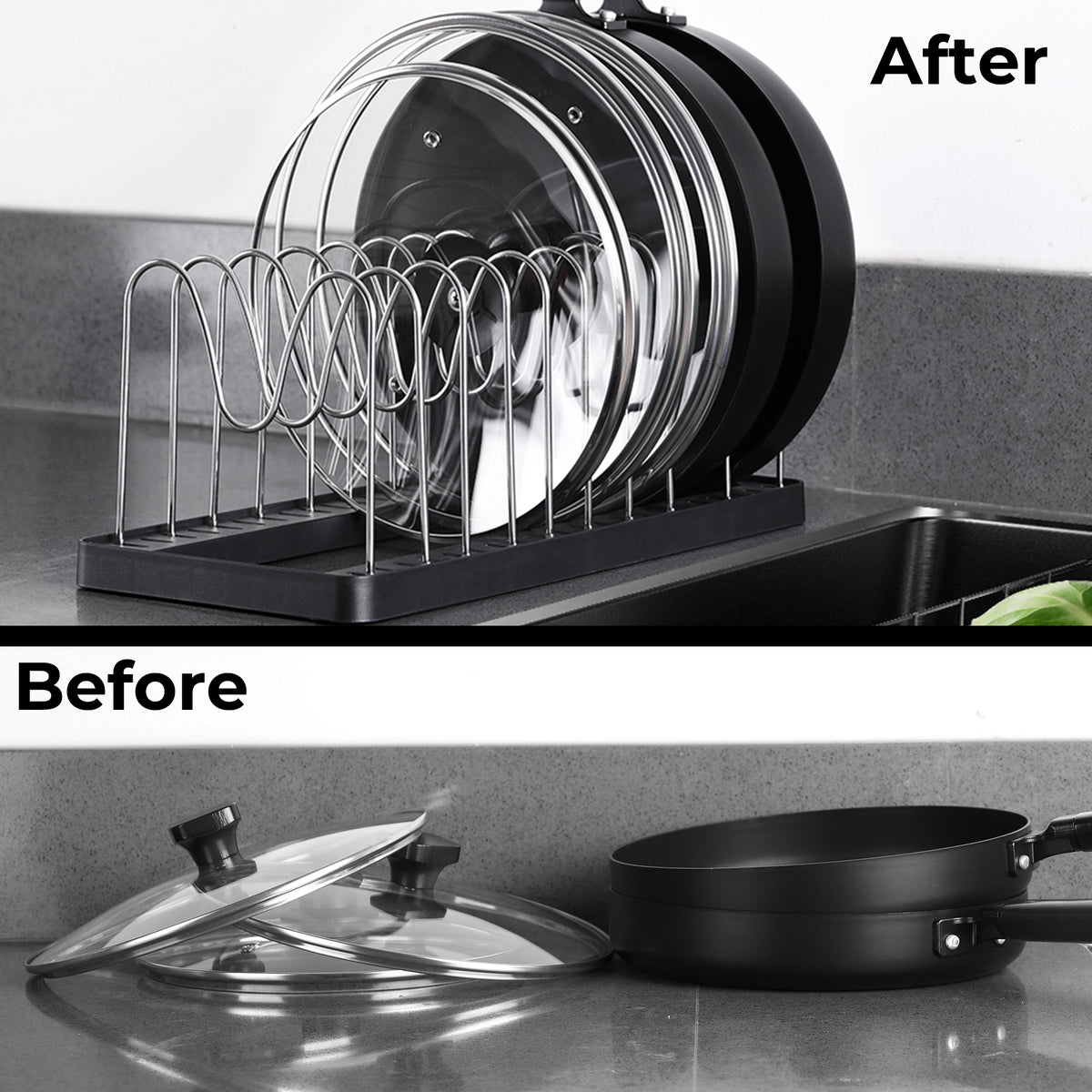 Pot and Lid Drying Organizer Rack, Adjustable Kitchen Holder for Pot Lids
