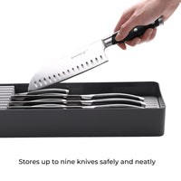 Linoroso Knife Drawer Organizer With In-Drawer Knife Block for 9 Knives